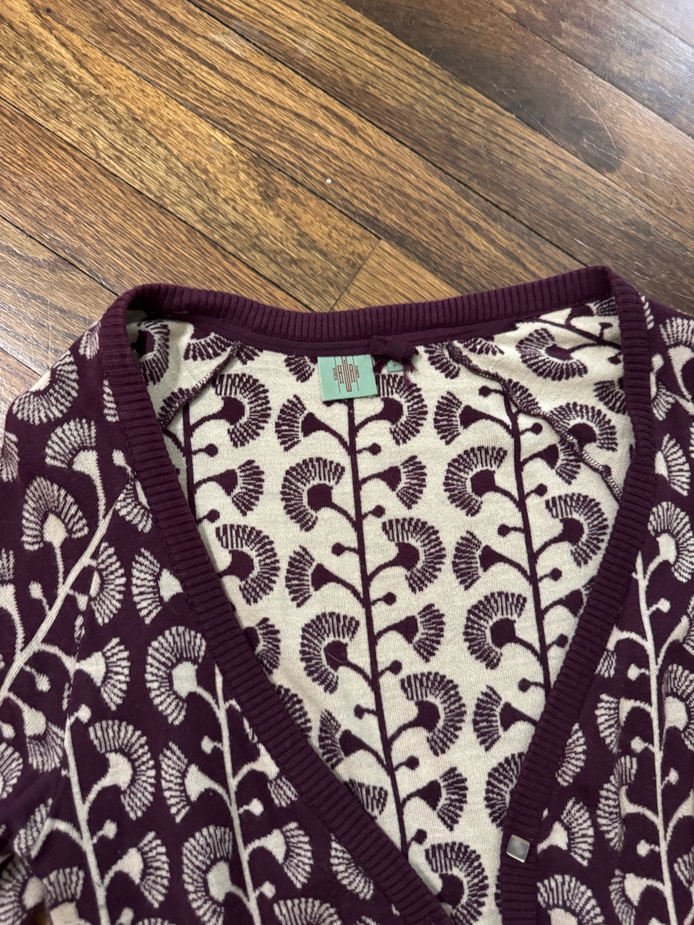 Anthropologie Purple and Cream Patterned Knit Cardigan - Picture 12 of 15